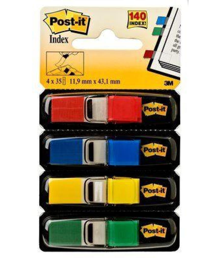 Post-it index rojo, azul,amarillo, verde - 4 dispensadores std 4x35