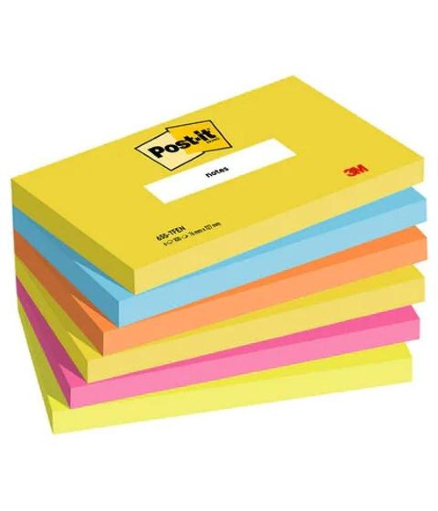 Post-it blocs notas 655 gama energetic amarillo ultra,azul ultra,naranja neón,amarillo ultra,fucsia,verde neón 76x127 -pack 6-