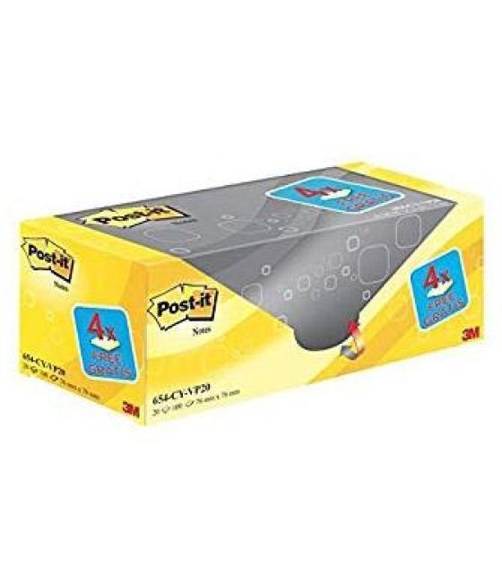 Post-it bloc notas 654 100h 76x76 canary yellow (no encelofanados) paquete 16 ud   4 ud gratis