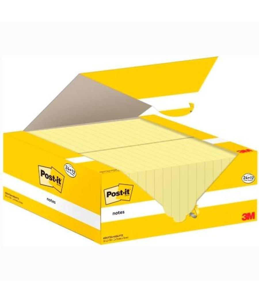 Post-it blocs notas 654 canary yellow 76x76 pack 24 + 12 -36u-