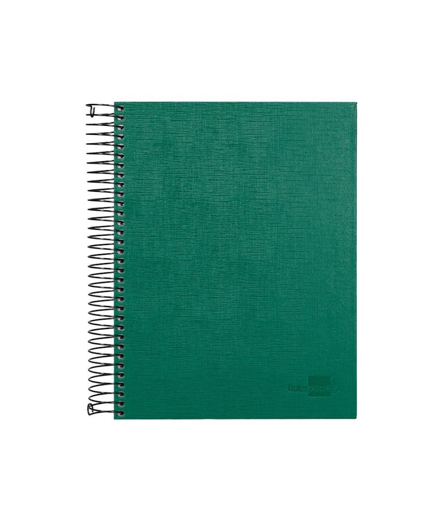 Cuaderno espiral liderpapel a5 micro papercoat tapa forrada 140h 75 gr cuadro5mm 5 bandas 6 taladros verde