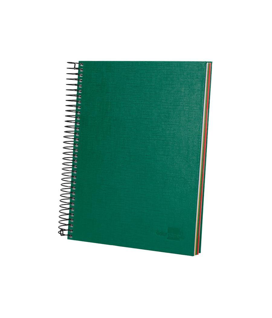 Cuaderno espiral liderpapel a5 micro papercoat tapa forrada 140h 75 gr cuadro5mm 5 bandas 6 taladros verde