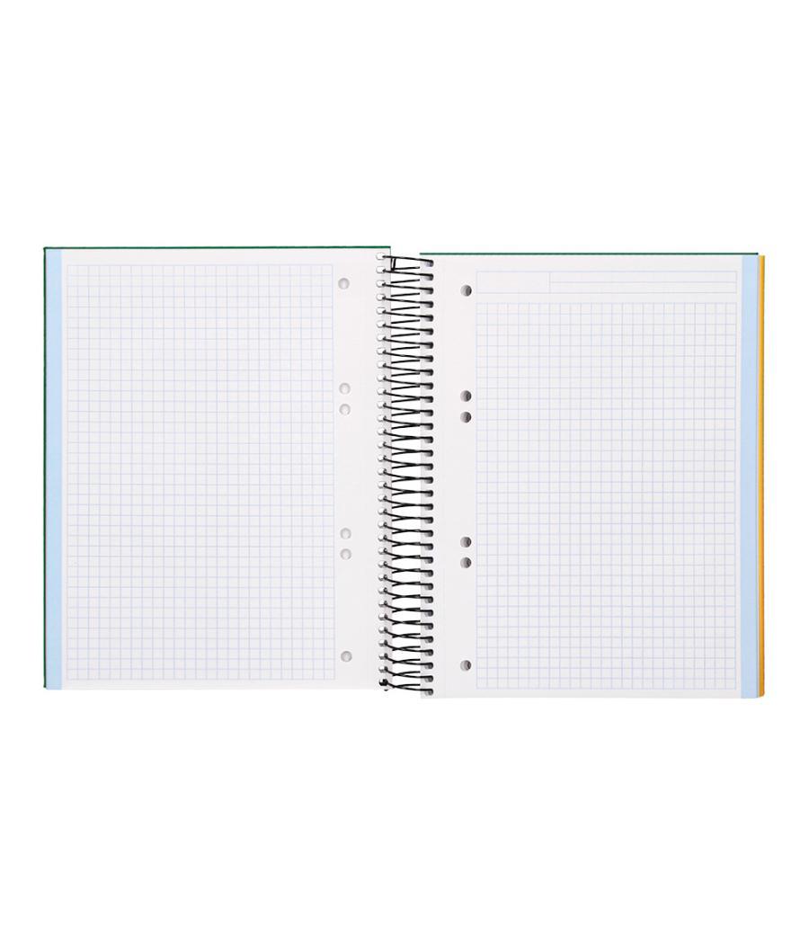 Cuaderno espiral liderpapel a5 micro papercoat tapa forrada 140h 75 gr cuadro5mm 5 bandas 6 taladros verde