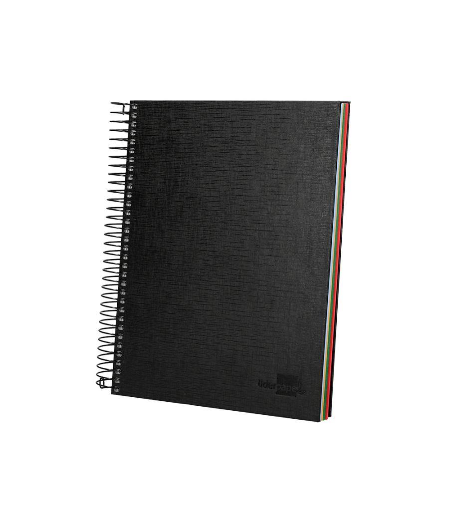 Cuaderno espiral liderpapel a5 micro papercoat tapa forrada 140h 75 gr cuadro5mm 5 bandas 6 taladros negro