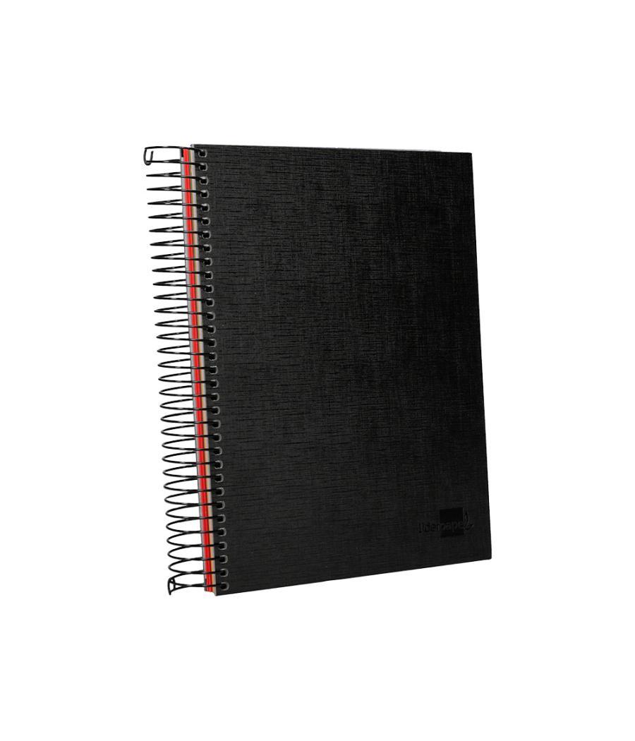 Cuaderno espiral liderpapel a5 micro papercoat tapa forrada 140h 75 gr cuadro5mm 5 bandas 6 taladros negro