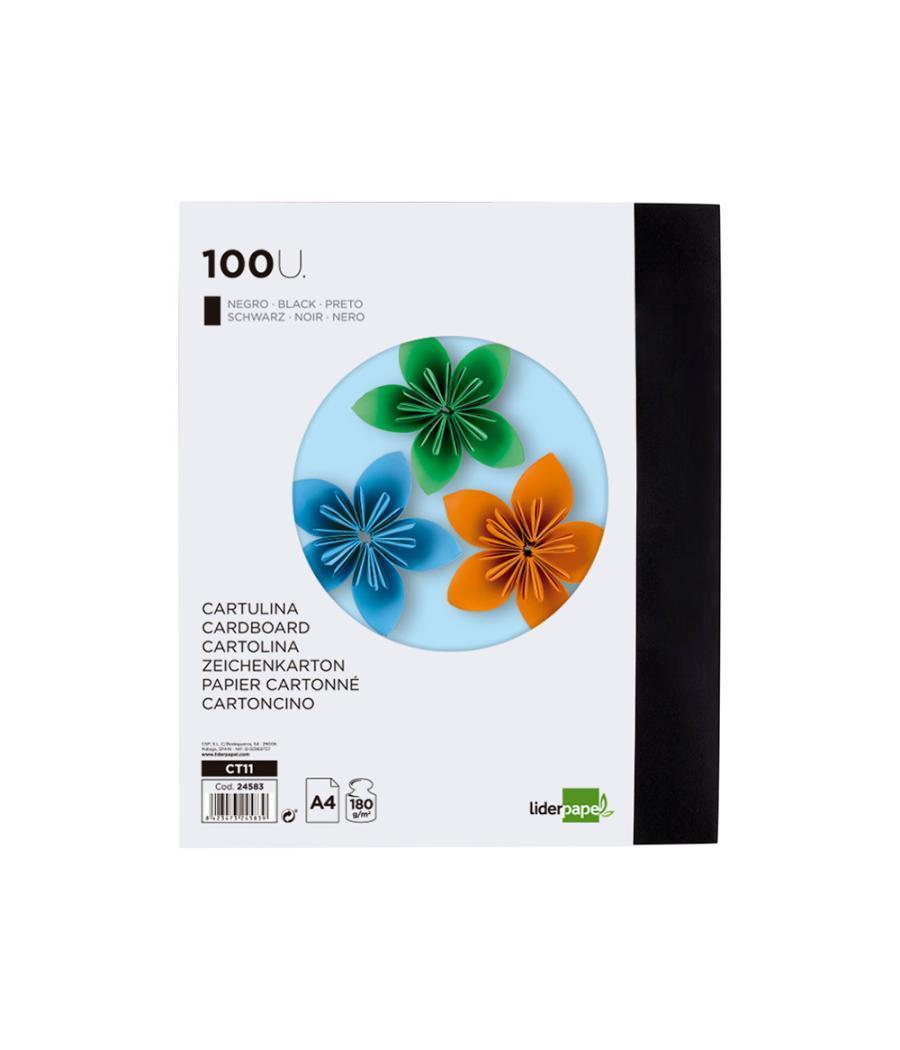 Cartulina liderpapel a4 180g/m2 negro paquete de 100 hojas