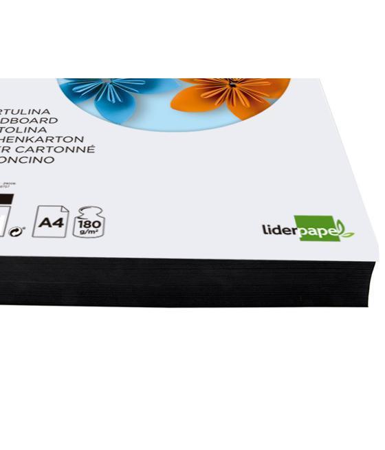 Cartulina liderpapel a4 180g/m2 negro paquete de 100 hojas