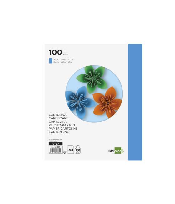 Cartulina liderpapel a4 180g/m2 azul paquete de 100 hojas