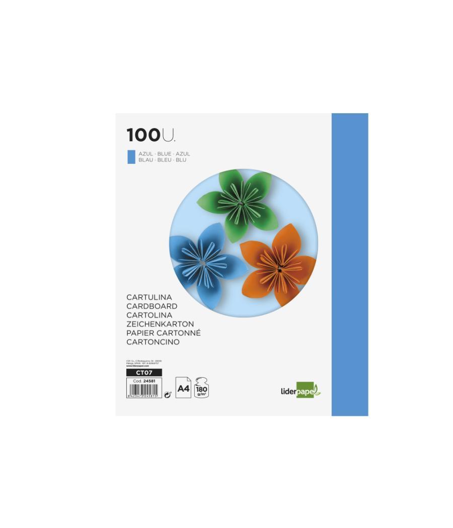 Cartulina liderpapel a4 180g/m2 azul paquete de 100 hojas
