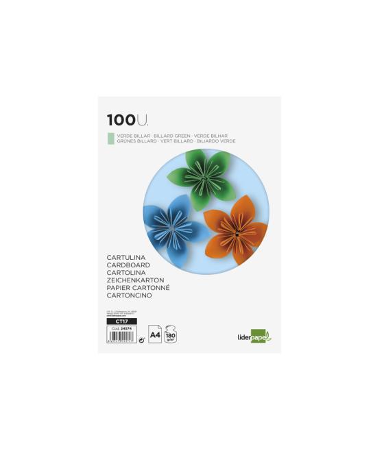 Cartulina liderpapel a4 180g/m2 verde paquete de 100 hojas