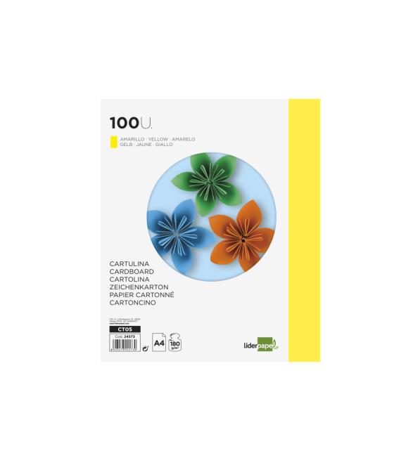 Cartulina liderpapel a4 180g/m2 amarillo paquete de 100 hojas
