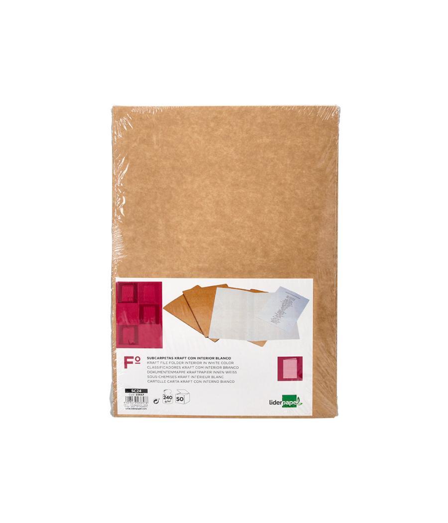 Subcarpeta liderpapel folio kraft interior blanco 240g/m2