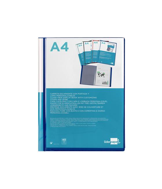 Carpeta liderpapel personaliza 37732 40 fundas canguro polipropileno din a4 azul portada y lomo personalizable