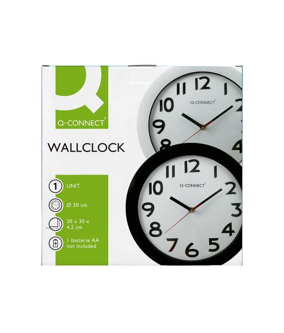 Reloj q-connect de pared plástico oficina redondo 30 cm marco negro