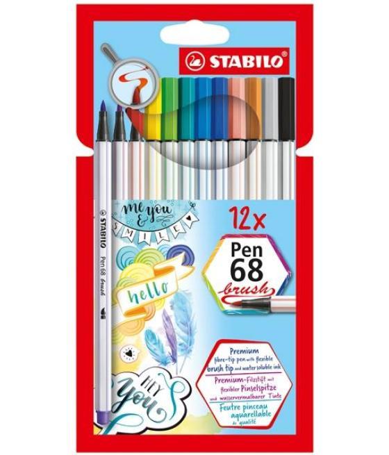 Stabilo rotuladores pen 68 brush c/surtidos estuche 12 ud