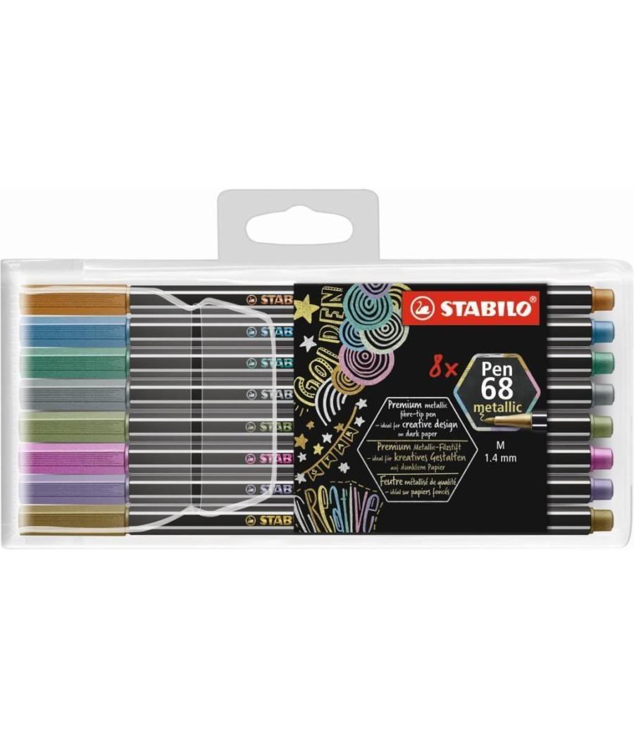 Stabilo rotulador pen 68 metallic en estuche de plástico 8 c/surtidos metálicos