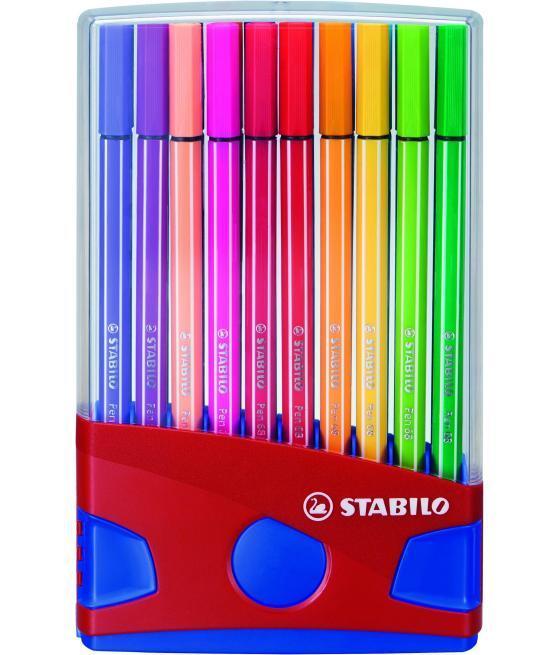 Stabilo rotulador pen 68 colores surtidos estuche parade rojo 20 ud