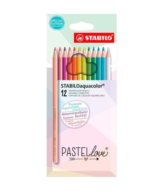 Stabilo lápices de colores acuarelables aquacolor pastellove estuche 12 c/surtidos pastel