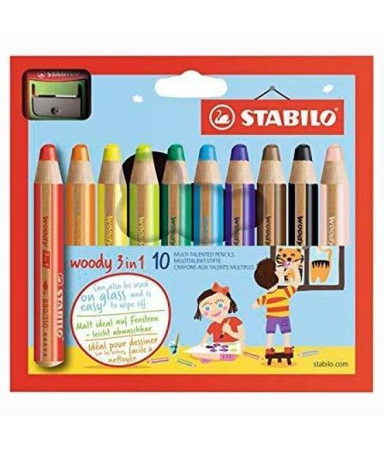 Stabilo lápices de colores woody 3 en 1 estuche de 10 + sacapuntas c/surtidos