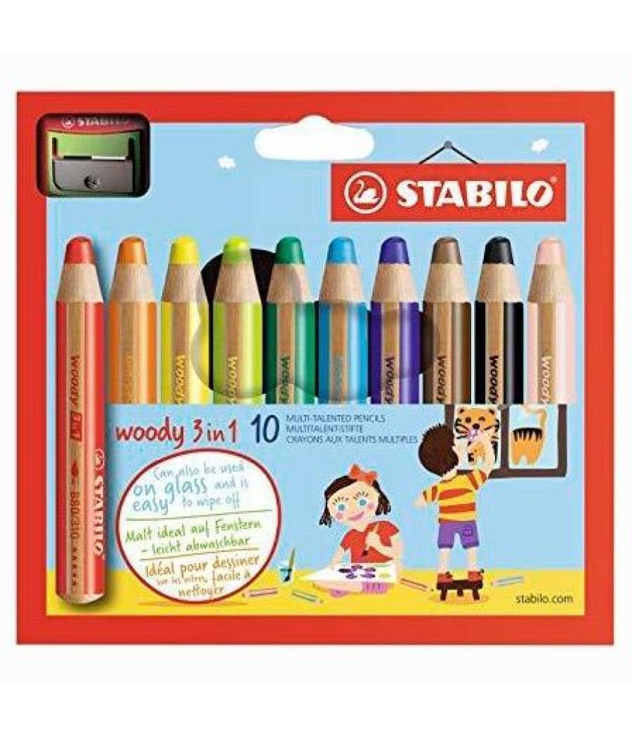 Stabilo lápices de colores woody 3 en 1 estuche de 10 + sacapuntas c/surtidos