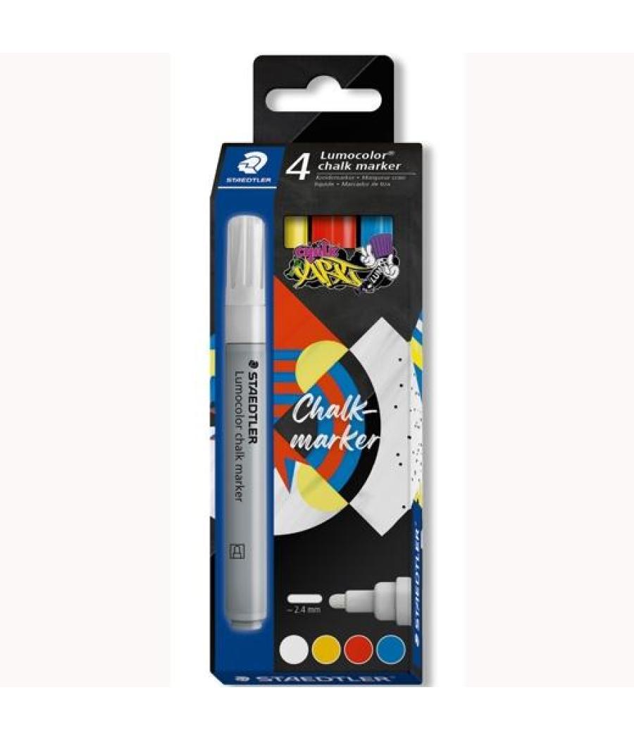 Staedtler estuche 4 marcadores lumocolor 344 tiza líquida c/surtidos