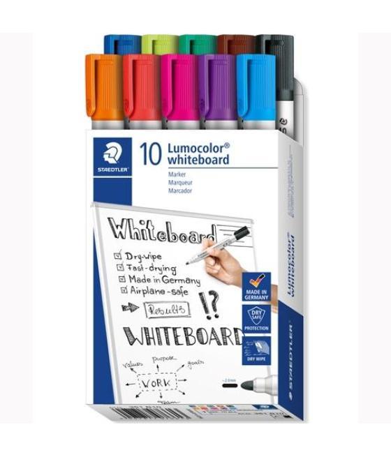 Staedtler estuche 10 marcadores pizarra blanca lumocolor 351 punta redonda c/surtidos