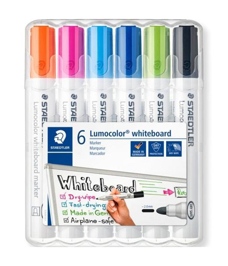 Staedtler estuche 6 marcadores pizarra blanca lumocolor 351 punta redonda c/surtidos