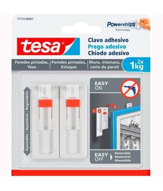 Tesa pack de 2 clavo adhesivo ajustable hasta 1kg para pared lisa