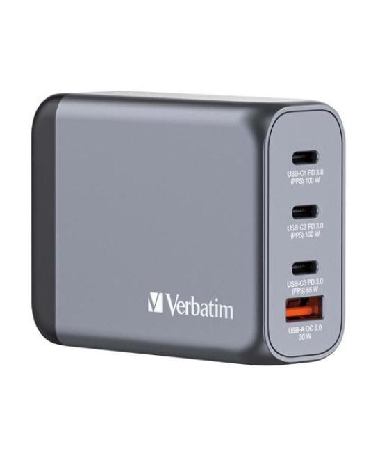 Verbatim gnc-100 cargador pared gan 100w usb-a 3.0 y 3xusb-c 3.0