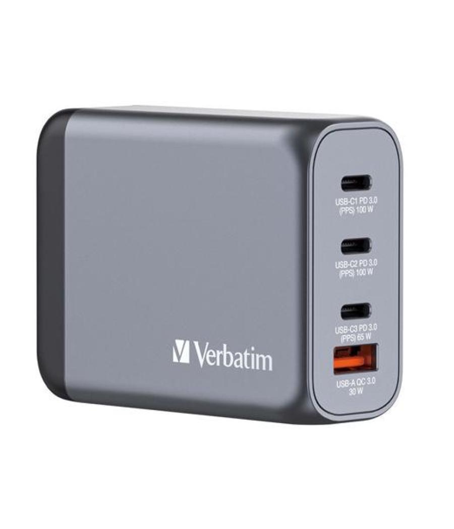 Verbatim gnc-100 cargador pared gan 100w usb-a 3.0 y 3xusb-c 3.0
