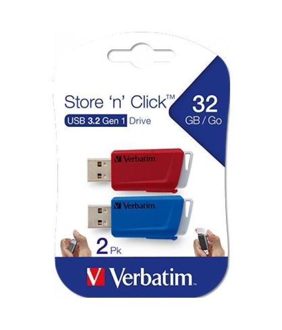 Verbatim pendrive store´n´click 32gb usb 3.2 c/ranura para colgar colores surtidos -multipack 2u-