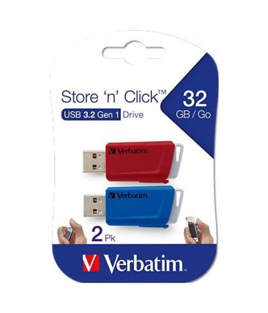 Verbatim pendrive store´n´click 32gb usb 3.2 c/ranura para colgar colores surtidos -multipack 2u-
