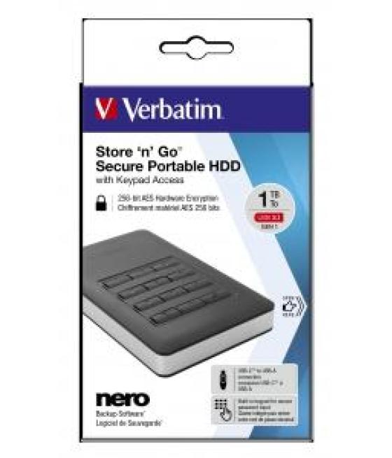 Verbatim disco duro externo store 'n' go 1tb hdd 1tb usb 3.1 con teclado y clave de acceso