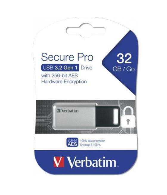 Verbatim pendrive secure pro 32gb retráctil usb 3.2 hardware encryption plata