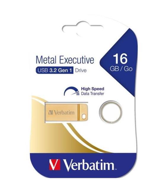 Verbatim pendrive metal executive 16gb c/ranura para colgar y llavero usb 3.2 gold