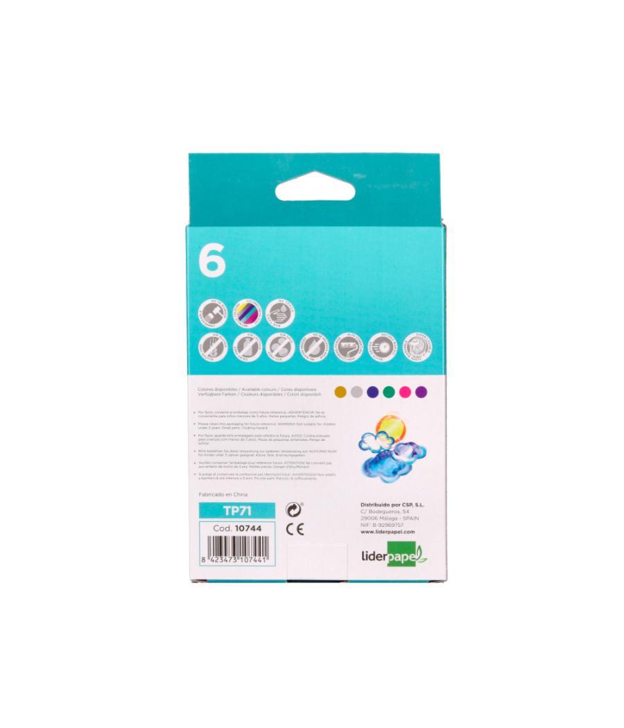 Tempera solida en barra liderpapel escolar 10 gr caja de 6 colores surtidos