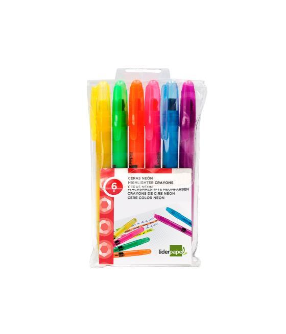 Marcador de cera gel liderpapel fluorescente estuche 6 unidades colores surtidos