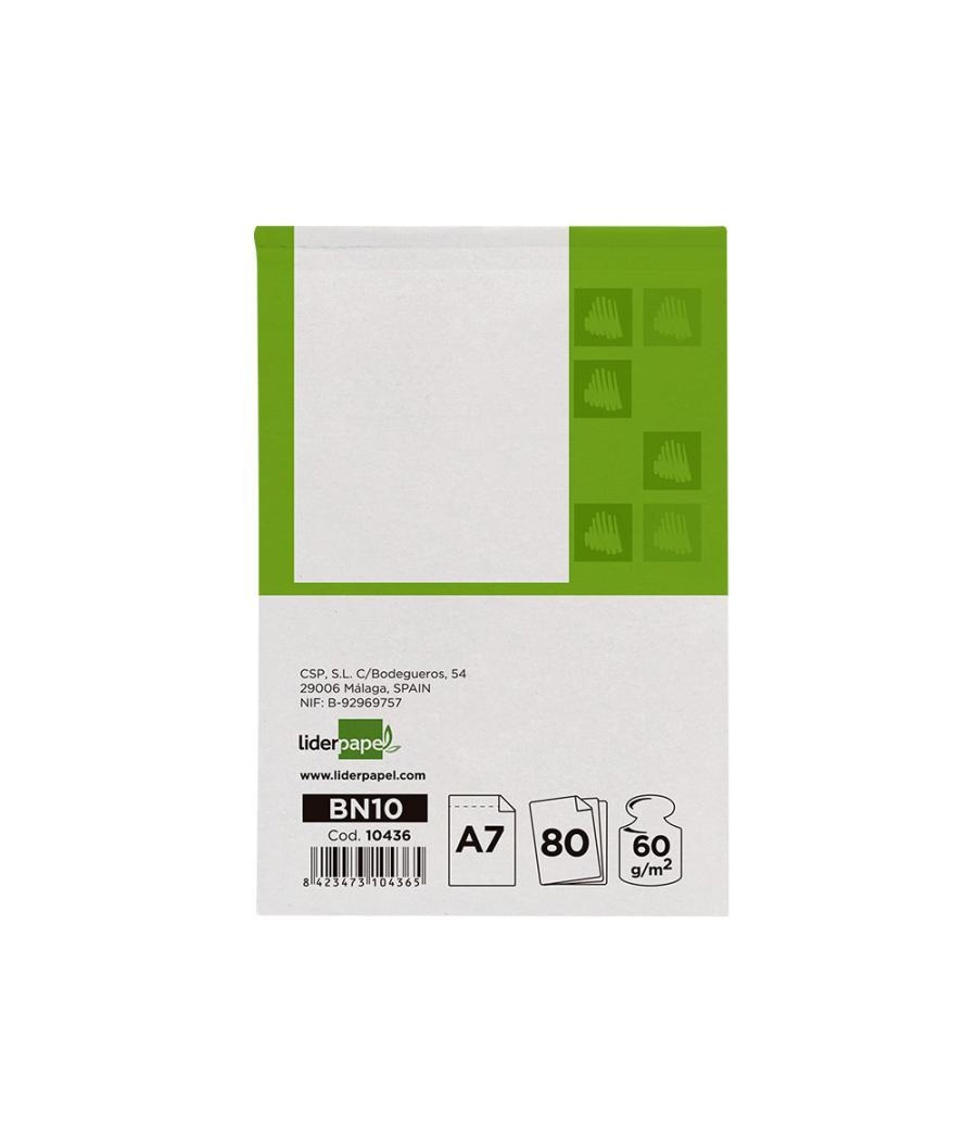 Bloc notas liderpapel liso a7 80 hojas 60g/m2 perforado