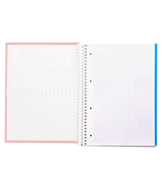 Cuaderno espiral liderpapel a4 micro crafty tapa forrada 120h 90 gr cuadro 5 mm 5 bandas 4 colores color rosa