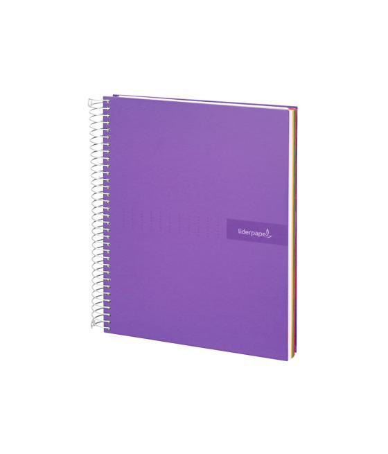 Cuaderno espiral liderpapel a4 micro crafty tapa forrada 120h 90gr cuadro 5mm 5 bandas 4 taladros color violeta