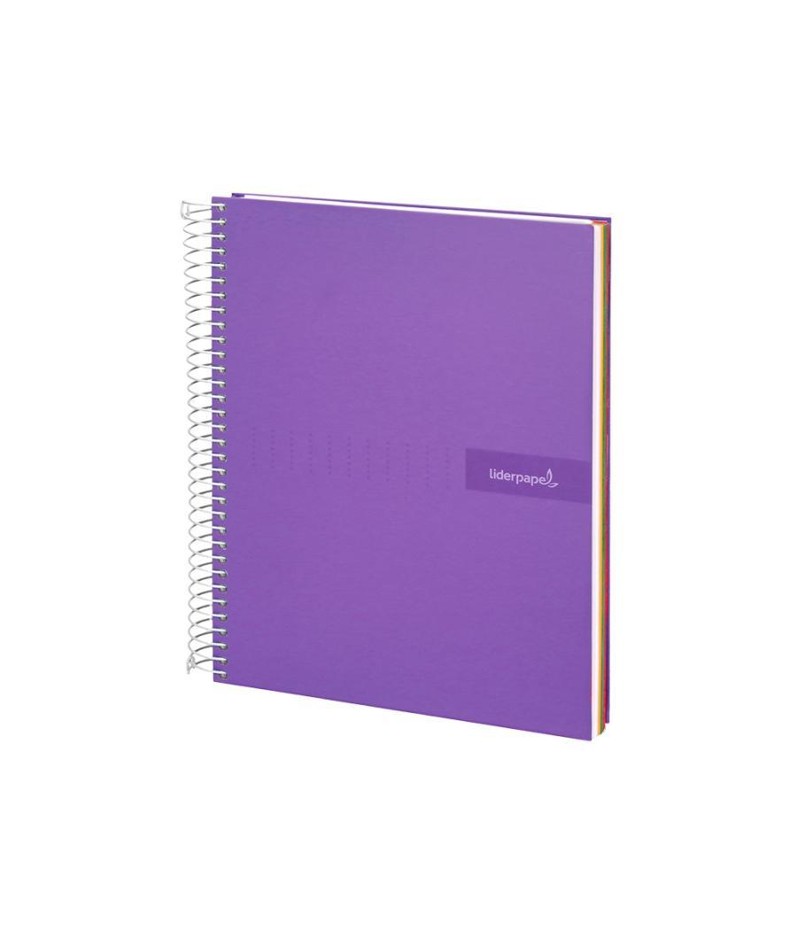 Cuaderno espiral liderpapel a4 micro crafty tapa forrada 120h 90gr cuadro 5mm 5 bandas 4 taladros color violeta