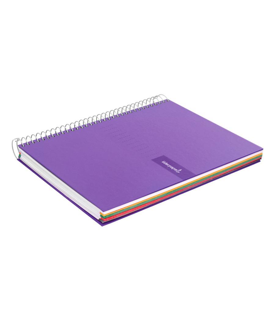 Cuaderno espiral liderpapel a4 micro crafty tapa forrada 120h 90gr cuadro 5mm 5 bandas 4 taladros color violeta