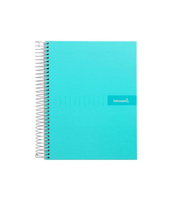 Cuaderno espiral liderpapel a4 micro crafty tapa forrada 120h 90gr cuadro 5mm 5 bandas 4 taladros color turquesa