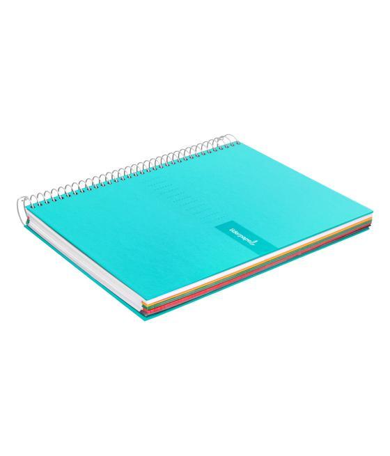 Cuaderno espiral liderpapel a4 micro crafty tapa forrada 120h 90gr cuadro 5mm 5 bandas 4 taladros color turquesa