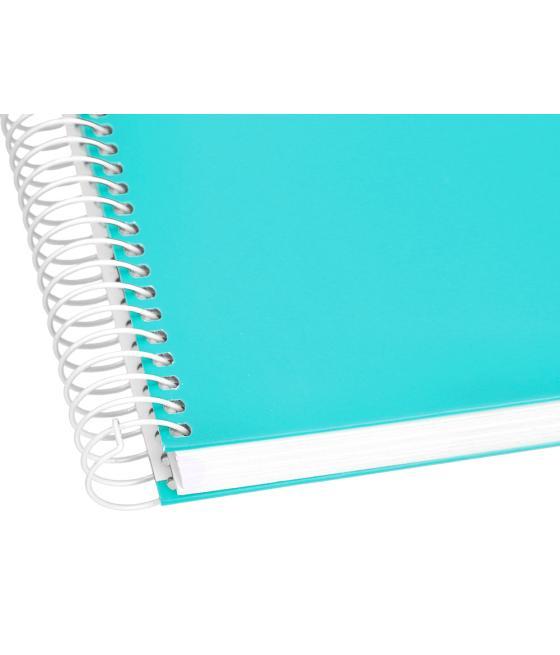 Cuaderno espiral liderpapel a4 micro crafty tapa forrada 120h 90gr cuadro 5mm 5 bandas 4 taladros color turquesa