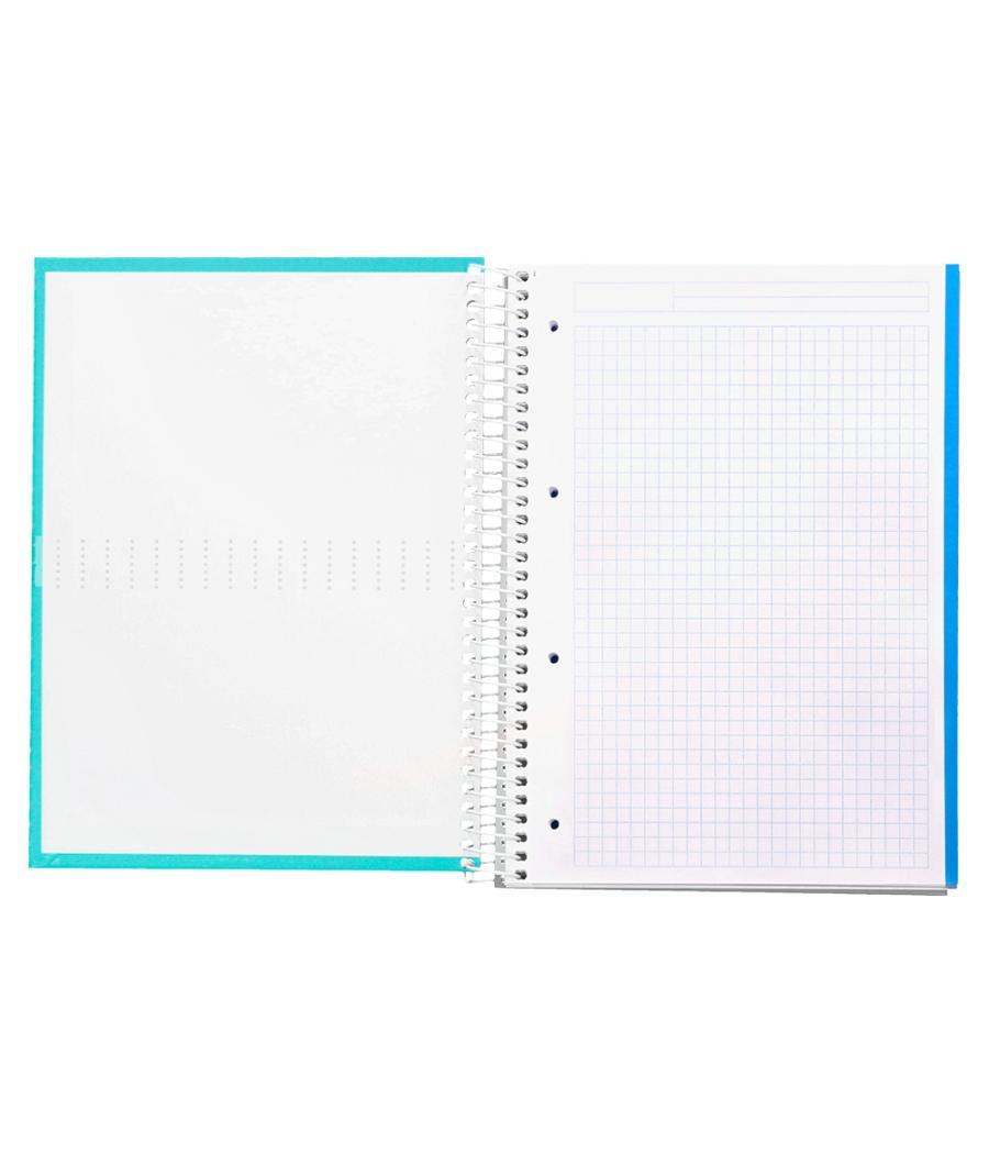 Cuaderno espiral liderpapel a4 micro crafty tapa forrada 120h 90gr cuadro 5mm 5 bandas 4 taladros color turquesa