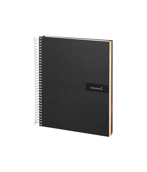 Cuaderno espiral liderpapel a4 micro crafty tapa forrada 120h 90 gr cuadro 5 mm 5 bandas 4 colores color negro