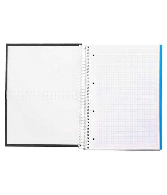 Cuaderno espiral liderpapel a4 micro crafty tapa forrada 120h 90 gr cuadro 5 mm 5 bandas 4 colores color negro