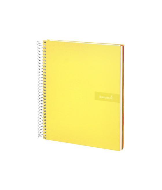 Cuaderno espiral liderpapel a4 micro crafty tapa forrada 120h 90gr cuadro 5mm 5 bandas 4 taladros color amarillo