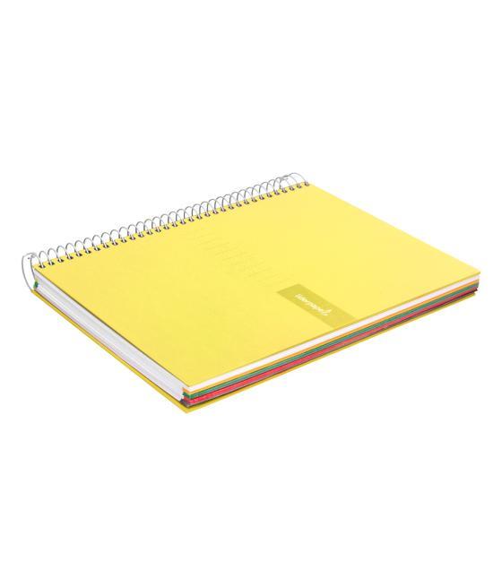 Cuaderno espiral liderpapel a4 micro crafty tapa forrada 120h 90gr cuadro 5mm 5 bandas 4 taladros color amarillo